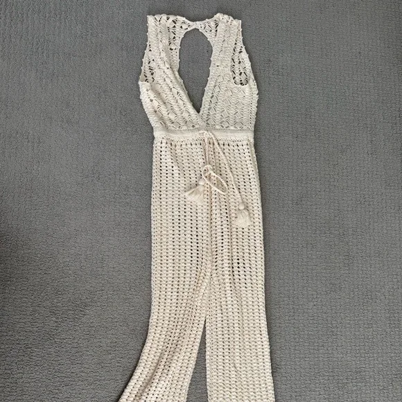 Free People Cream Crochet Jumpsuit with Open Back - Picture 4 of 5